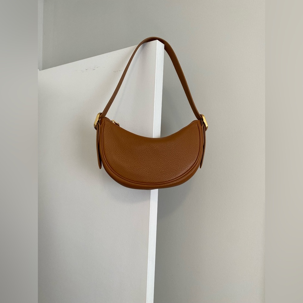 Quince Italian leather mini satchel shoulder bag in Cognac.